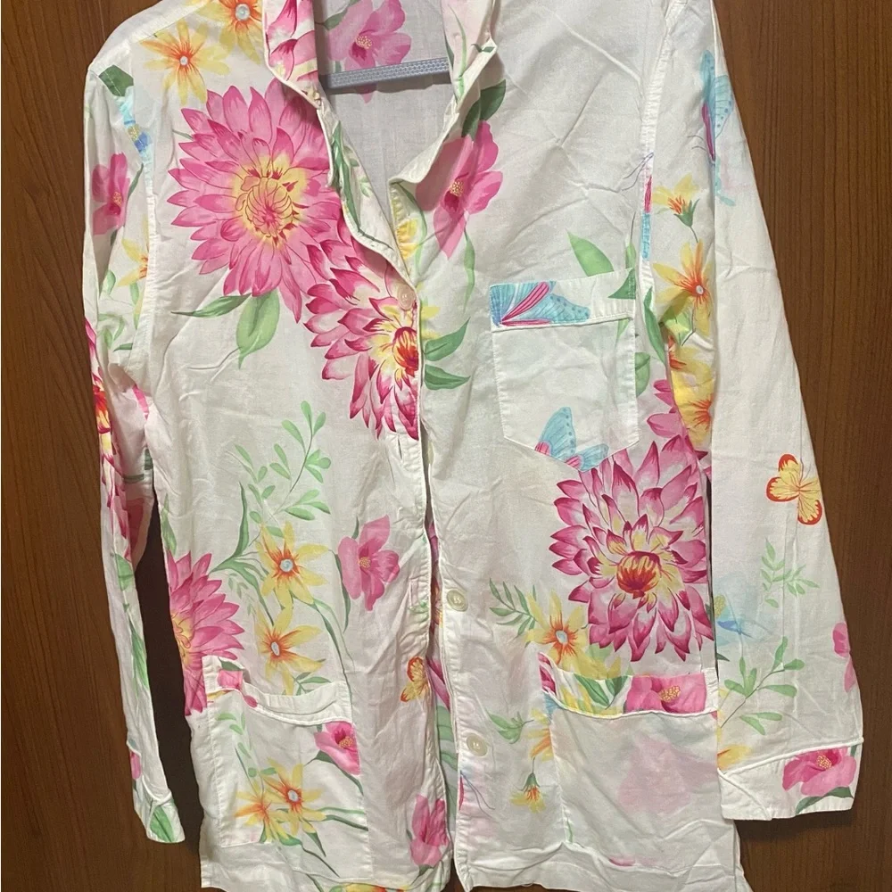 Victoria's Secret White, Pink & Yellow Floral Cotton Light Pajama Set Size Small - Picture 4 of 9
